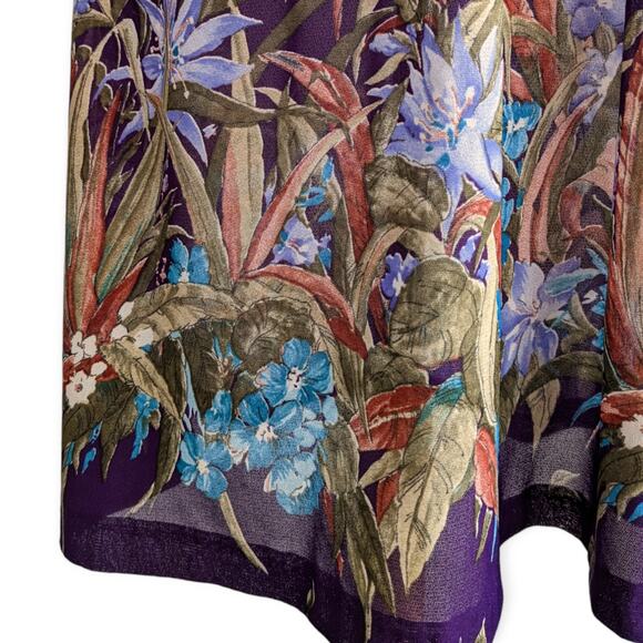 Vintage 70s Peplum Ruffle Dress ~ Botanical Print Sheer Blouson High Collar - Picture 3 of 10